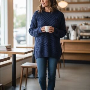 Aritzia Sunday Best Deep Blue Cable Knit Sweater